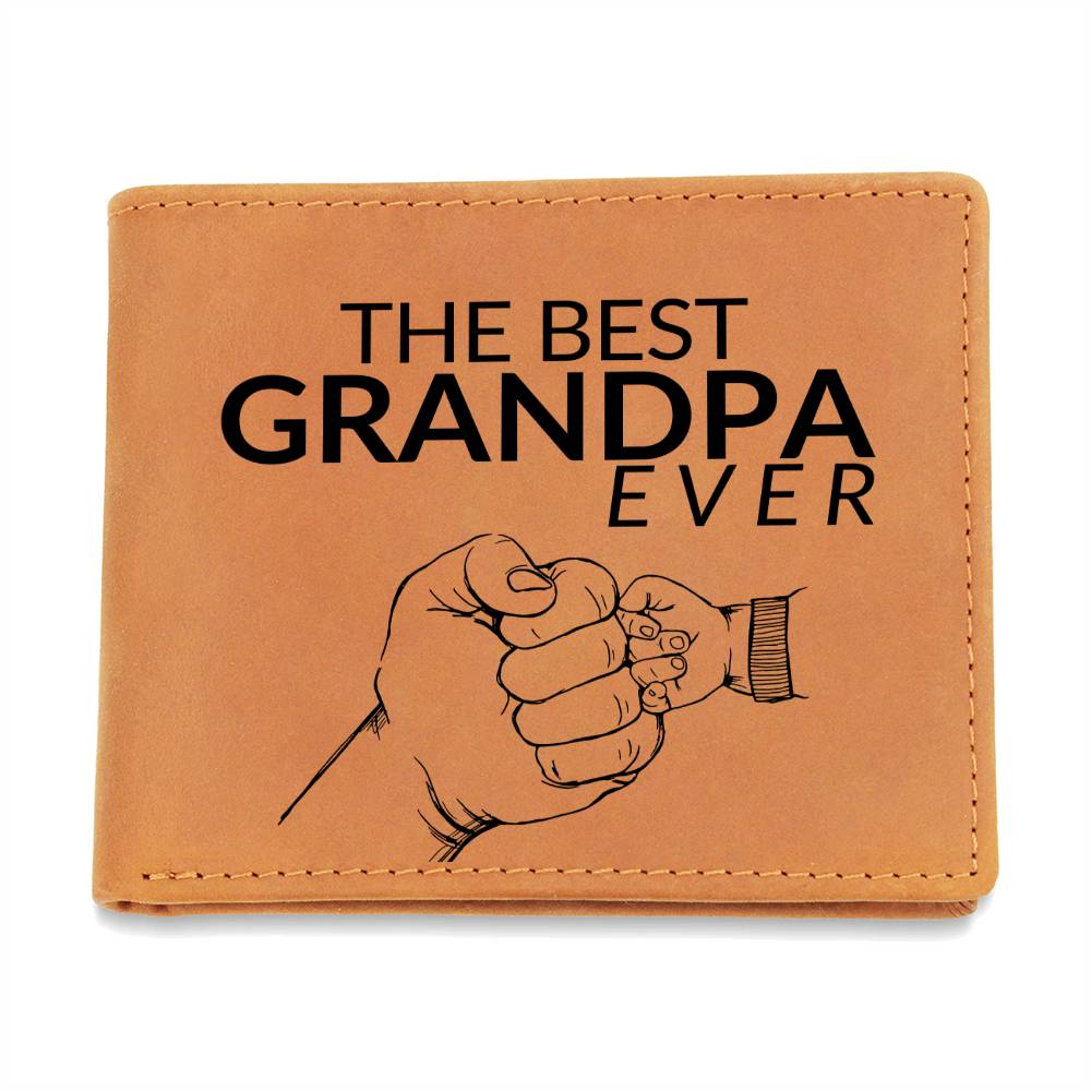 Gift For Grandpa - Best Grandpa Ever - Men's Custom Bi-fold Leather Wallet - Great Christmas Gift or Birthday Present Idea