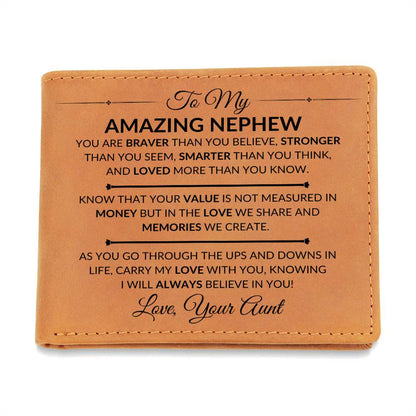 Carry My Love With You - Custom Bi-fold Leather Wallet - Gift For Nephew From Aunt - Liliana and Liam
