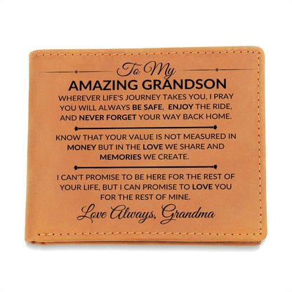 Never Forget Your Way Home - Custom Bi-fold Leather Wallet - Gift For Grandson From Grandma - Liliana and Liam