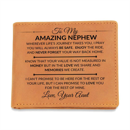 Never Forget Your Way Home - Custom Bi-fold Leather Wallet - Gift For Nephew From Aunt - Liliana and Liam