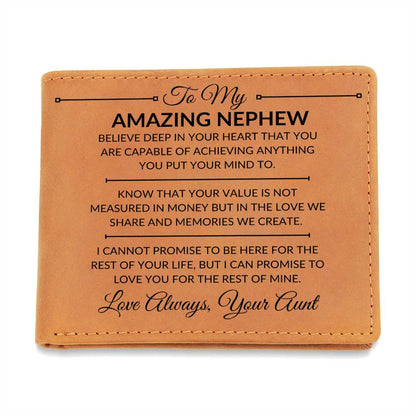 You Can Achieve Anything - Custom Bi-fold Leather Wallet - Gift For Nephew From Aunt - Liliana and Liam