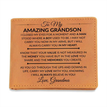 I Closed My Eyes - Custom Bi-fold Leather Wallet - Gift For Grandson From Grandma - Liliana and Liam