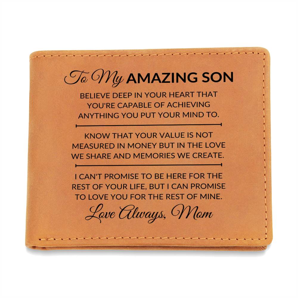 Son Gift From Mom - You Can Achieve Anything - Men's Custom Bi-fold Leather Wallet - Great Christmas Gift or Birthday Present Idea