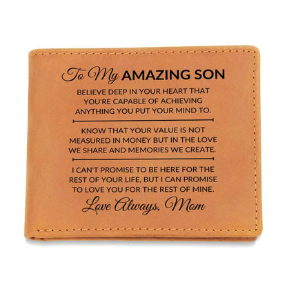 You Can Achieve Anything - Custom Bi-fold Leather Wallet - Gift For Son From Mom - Liliana and Liam
