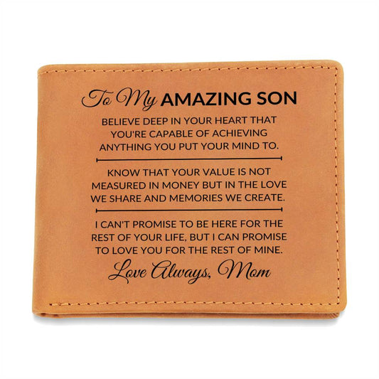 You Can Achieve Anything - Custom Bi-fold Leather Wallet - Gift For Son From Mom - Liliana and Liam