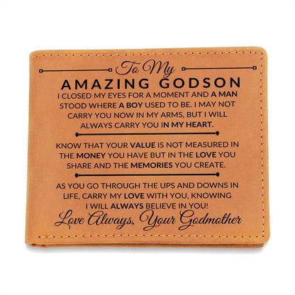 I Closed My Eyes - Custom Bi-fold Leather Wallet - Gift For Godson From Godfather - Liliana and Liam