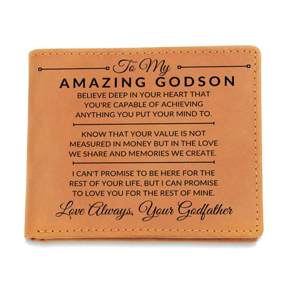 You Can Achieve Anything - Custom Bi-fold Leather Wallet - Gift For Godson From Godfather - Liliana and Liam
