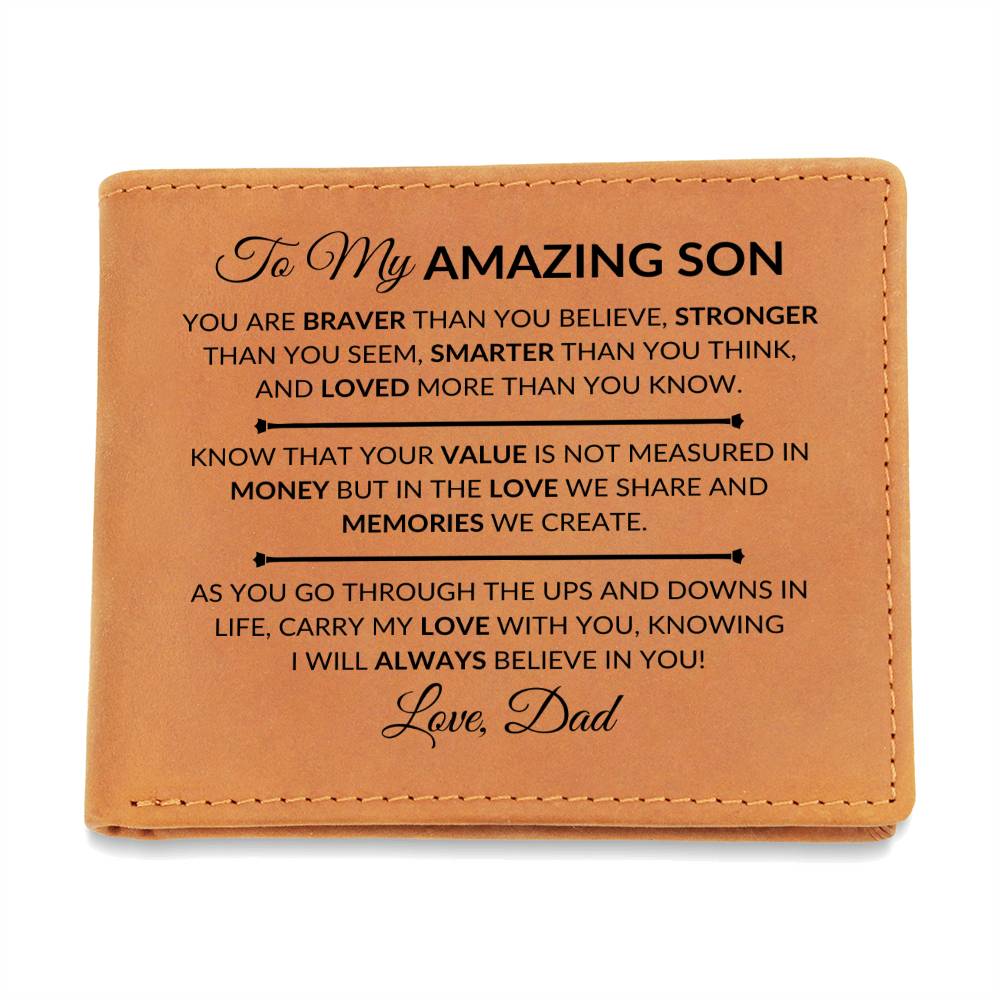 Gift For My Son From Dad - Carry My Love With You - Men's Custom Bi-fold Leather Wallet - Great Christmas Gift or Birthday Present Idea