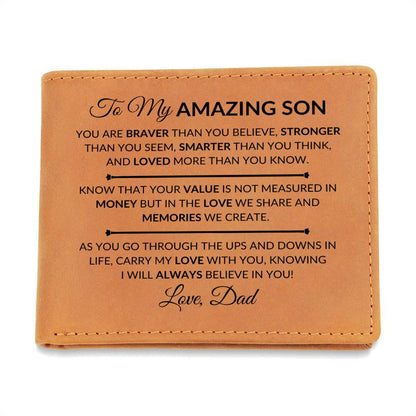 Carry My Love With You - Custom Bi-fold Leather Wallet - Gift For Son From Dad - Liliana and Liam