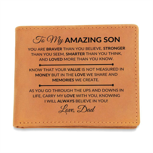 Carry My Love With You - Custom Bi-fold Leather Wallet - Gift For Son From Dad - Liliana and Liam