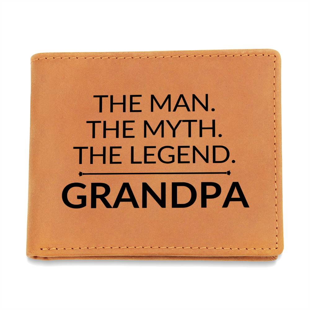 Gift For Grandpa - The Man. The Myth. The Legend. - Men's Custom Bi-fold Leather Wallet - Great Christmas Gift or Birthday Present Idea