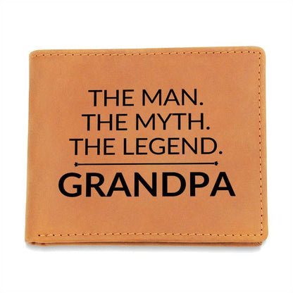 The Man. The Myth. The Legend. - Custom Bi-fold Leather Wallet - Gift For Grandpa - Liliana and Liam
