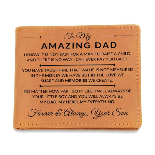 Dad Gift From Son - My Dad, My Hero, My Everything - Men's Custom Bi-fold Leather Wallet - Great Christmas Gift or Birthday Present Idea
