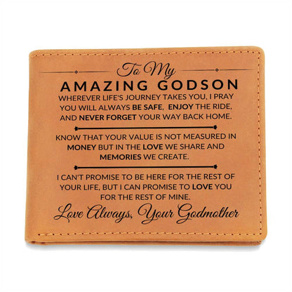 Never Forget Your Way Home - Custom Bi-fold Leather Wallet - Gift For Godson From Godmother - Liliana and Liam
