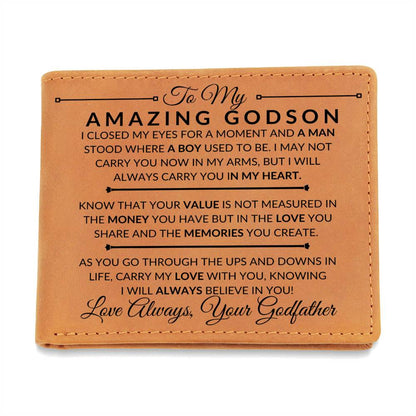 I Closed My Eyes - Custom Bi-fold Leather Wallet - Gift For Godson From Godmother - Liliana and Liam