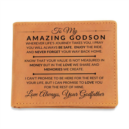Never Forget Your Way Home - Custom Bi-fold Leather Wallet - Gift For Godson From Godfather - Liliana and Liam