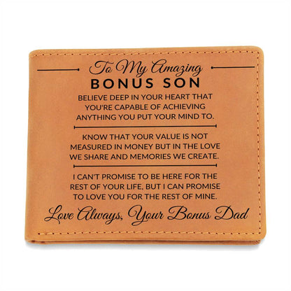 You Can Achieve Anything - Custom Bi-fold Leather Wallet - Gift For Bonus Son From Bonus Dad - Liliana and Liam