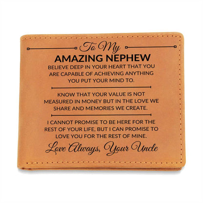 You Can Achieve Anything - Custom Bi-fold Leather Wallet - Gift For Nephew From Uncle - Liliana and Liam