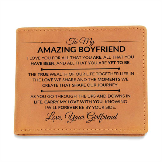 Gift For Boyfriend From Girlfriend - For All That You Are - Men's Custom Bi-fold Leather Wallet - Great Christmas Gift or Birthday Present Idea