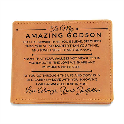Carry My Love With You - Custom Bi-fold Leather Wallet - Gift For Godson From Godfather - Liliana and Liam