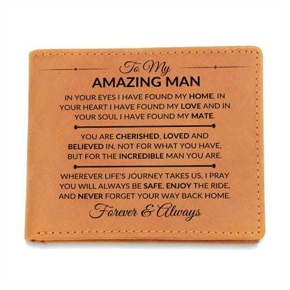 For An Incredible Man - Custom Bi-fold Leather Wallet - Gift For My Man - Liliana and Liam