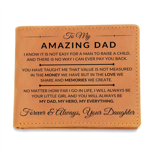 Dad Gift From Daughter - My Dad, My Hero, My Everything - Men's Custom Bi-fold Leather Wallet - Great Christmas Gift or Birthday Present Idea