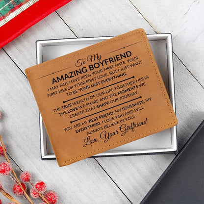 My Best Friend, My Soul Mate, My Everything - Custom Bi-fold Leather Wallet - Gift For Boyfriend - Liliana and Liam