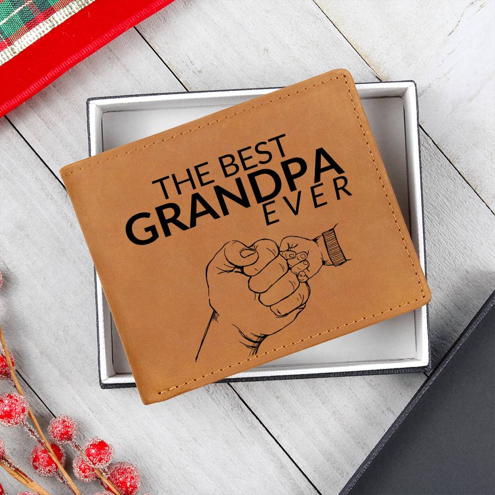 Gift For Grandpa - Best Grandpa Ever - Men's Custom Bi-fold Leather Wallet - Great Christmas Gift or Birthday Present Idea