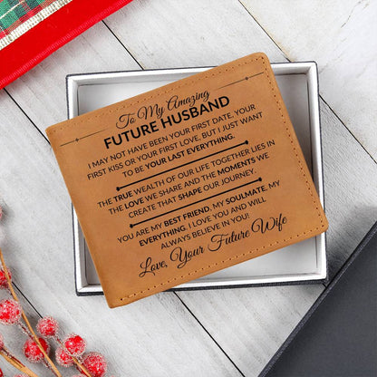 My Best Friend, My Soul Mate, My Everything - Custom Leather Wallet - Gift For Future Husband - Liliana and Liam