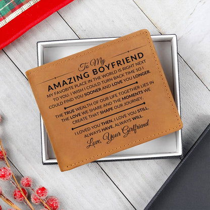 Always Have, Always Will - Custom Bi-fold Leather Wallet - Gift For Boyfriend From Girlfriend - Liliana and Liam