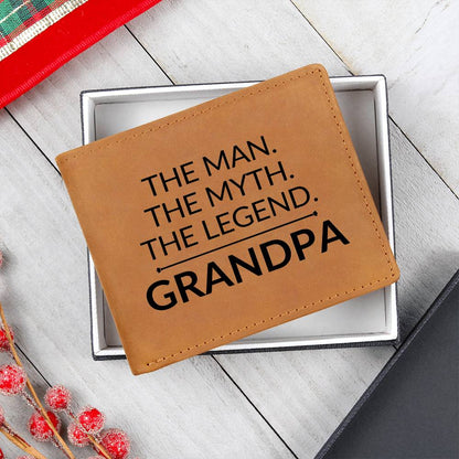 The Man. The Myth. The Legend. - Custom Bi-fold Leather Wallet - Gift For Grandpa - Liliana and Liam