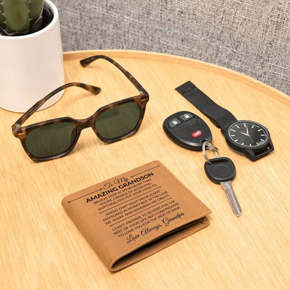 You Can Achieve Anything - Men's Custom Bi - fold Leather Wallet - Grandson Gift From Grandpa - Liliana and Liam