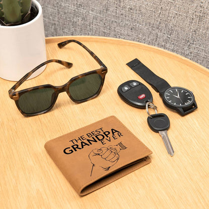 Best Grandpa Ever - Custom Bi-fold Leather Wallet - Gift For Grandpa - Liliana and Liam