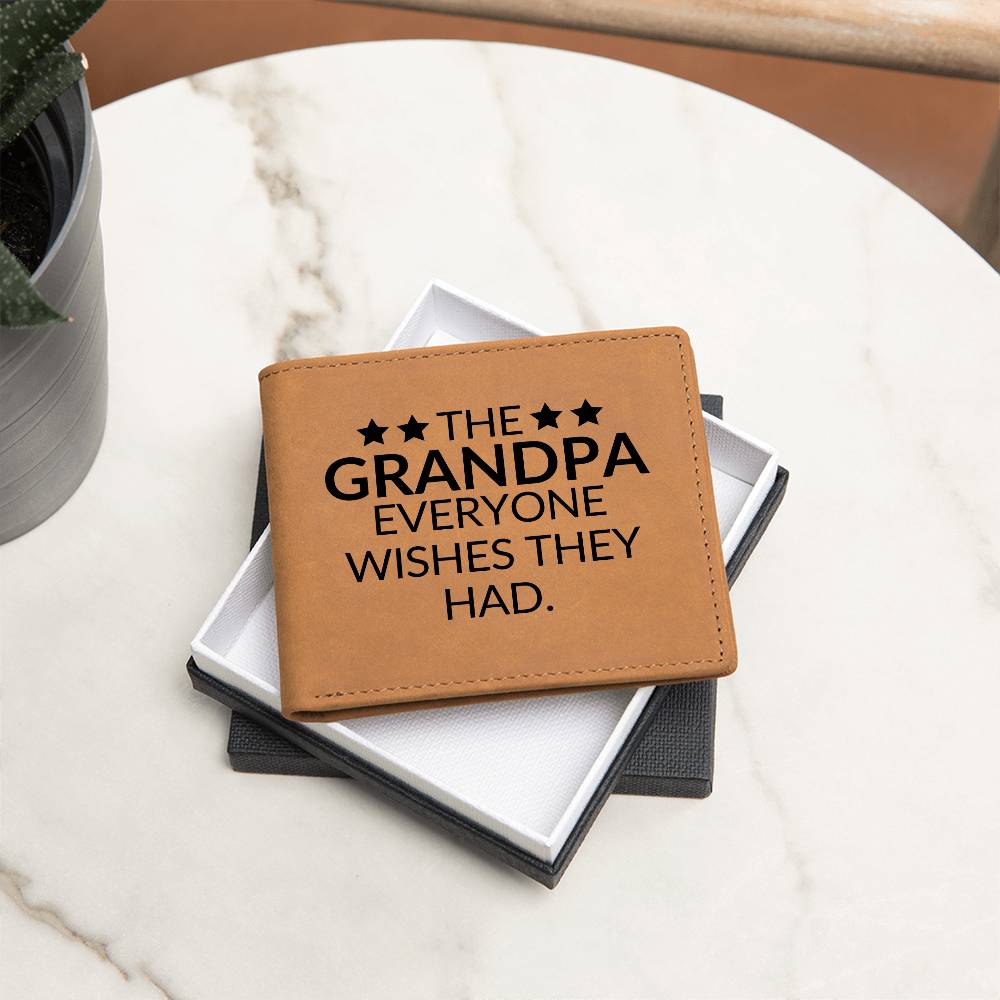 Gift For Grandpa - Everyone Wishes - Men's Custom Bi-fold Leather Wallet - Great Christmas Gift or Birthday Present Idea