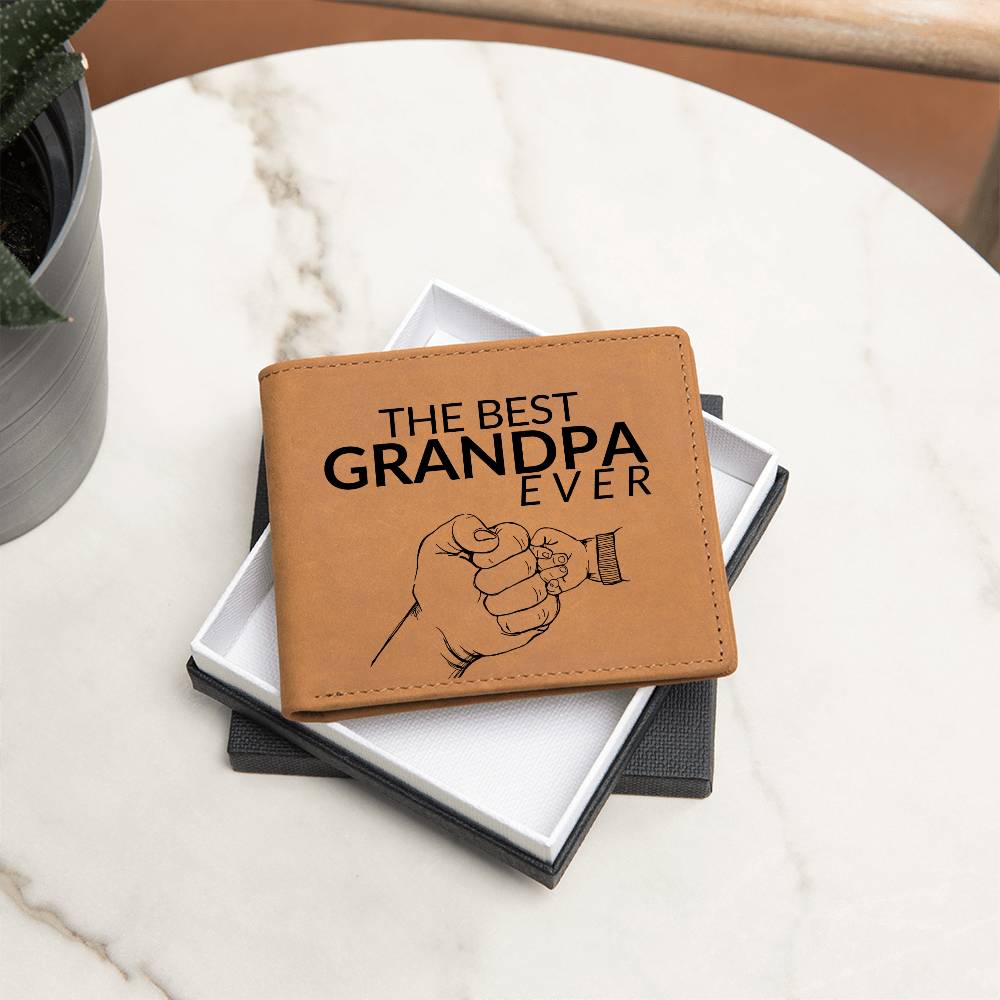 Gift For Grandpa - Best Grandpa Ever - Men's Custom Bi-fold Leather Wallet - Great Christmas Gift or Birthday Present Idea