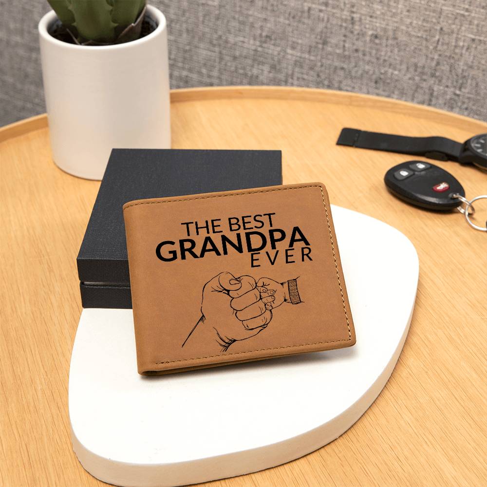 Gift For Grandpa - Best Grandpa Ever - Men's Custom Bi-fold Leather Wallet - Great Christmas Gift or Birthday Present Idea