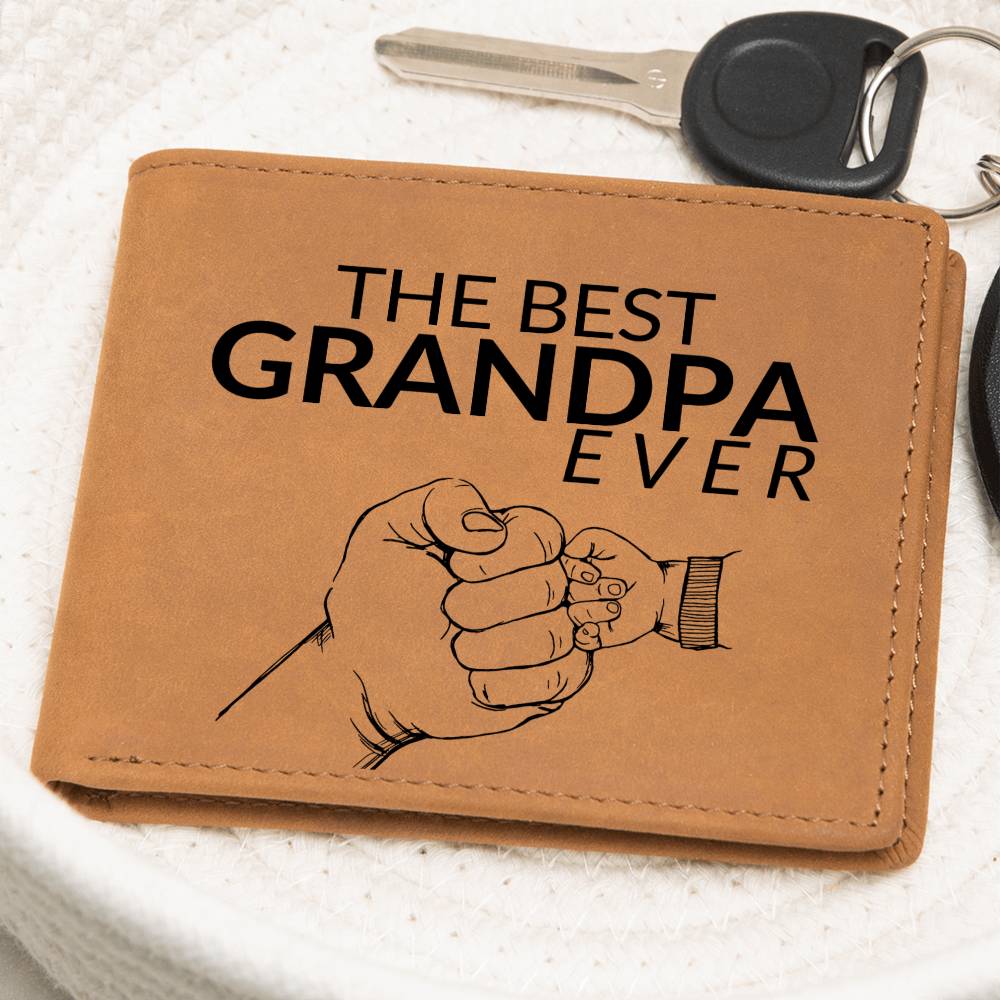 Gift For Grandpa - Best Grandpa Ever - Men's Custom Bi-fold Leather Wallet - Great Christmas Gift or Birthday Present Idea