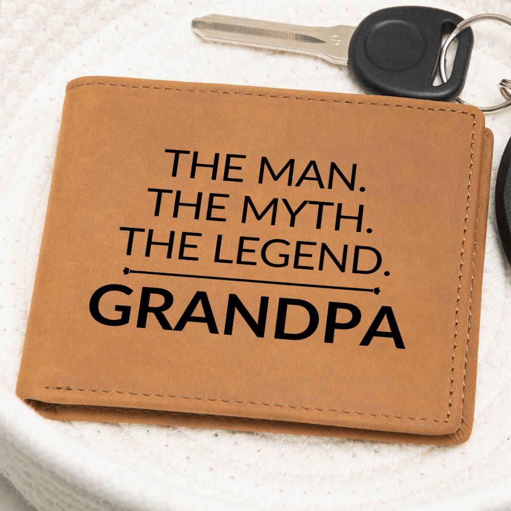 Gift For Grandpa - The Man. The Myth. The Legend. - Men's Custom Bi-fold Leather Wallet - Great Christmas Gift or Birthday Present Idea