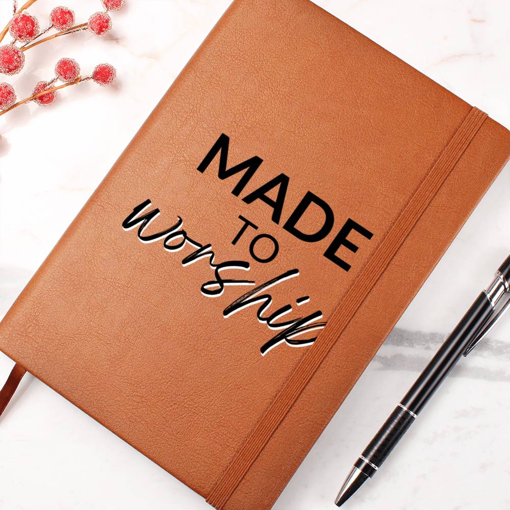 Christian Notebook - Made To Worship - Inspirational Leather Journal - Encouragement, Birthday or Christmas Gift