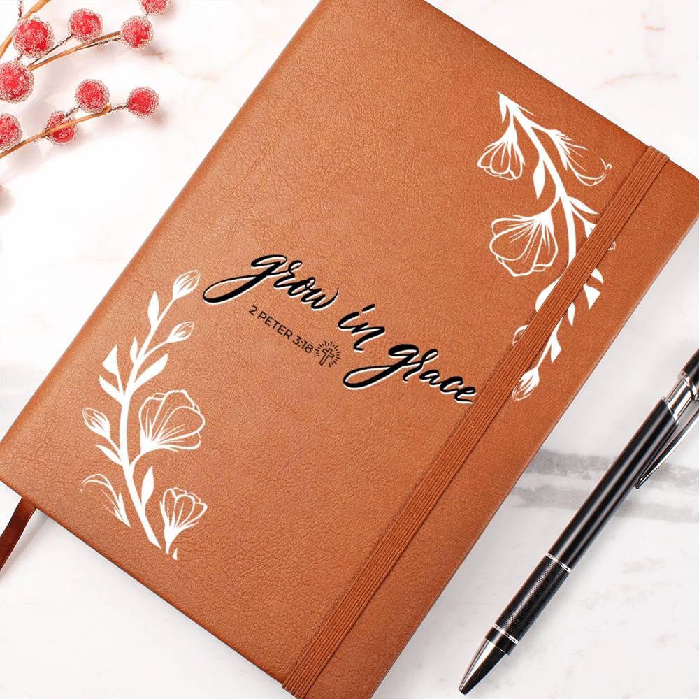 Christian Notebook - Grow In Grace - 2 Peter 3_18 - Inspirational Leather Journal - Encouragement, Birthday or Christmas Gift