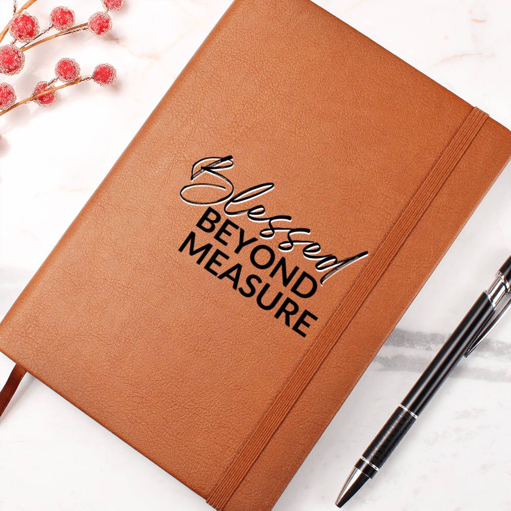 Christian Notebook - Blessed Beyond Measure - Inspirational Leather Journal - Encouragement, Birthday or Christmas Gift