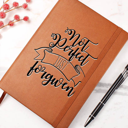 Not Perfect, Just Forgiven - Custom Leather Journal - Christian Notebook - Liliana and Liam