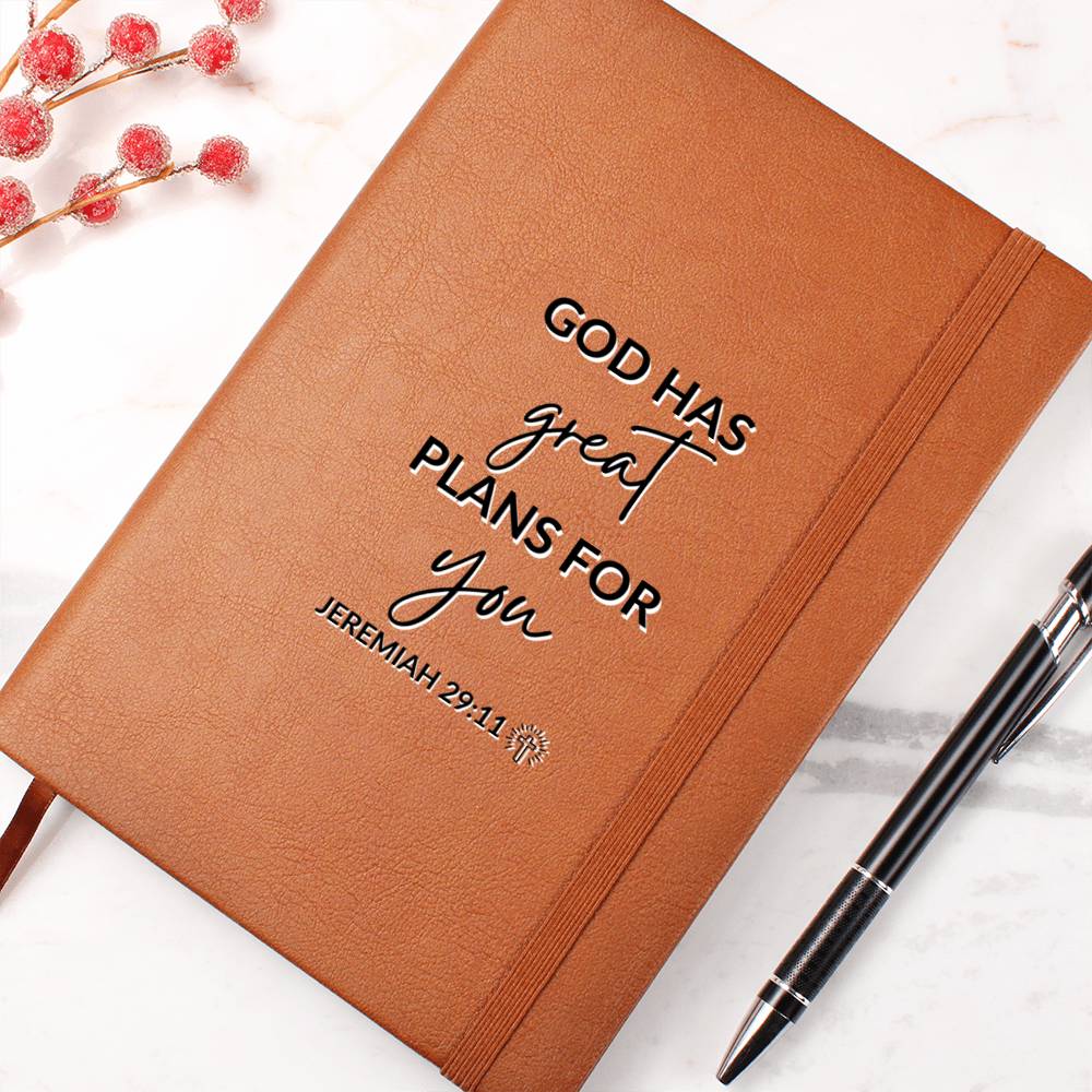 Christian Notebook - Great Plans For You - Jeremiah 29_11 - Inspirational Leather Journal - Encouragement, Birthday or Christmas Gift