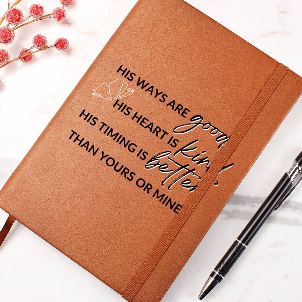 Christian Notebook - His Ways, His Timing - Inspirational Leather Journal - Encouragement, Birthday or Christmas Gift