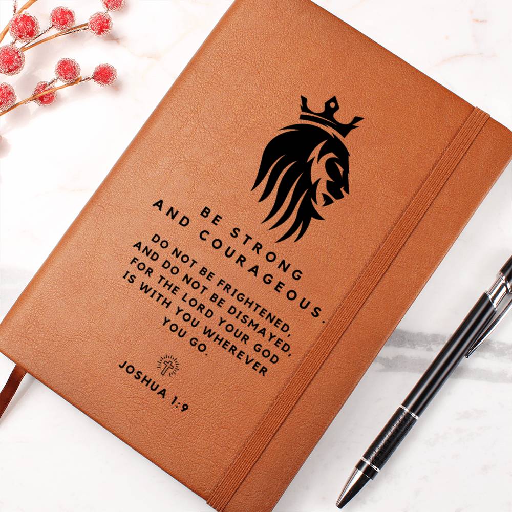 Christian Notebook - Be Strong And Courageous - Joshua 1_9 - Inspirational Leather Journal - Encouragement, Birthday or Christmas Gift