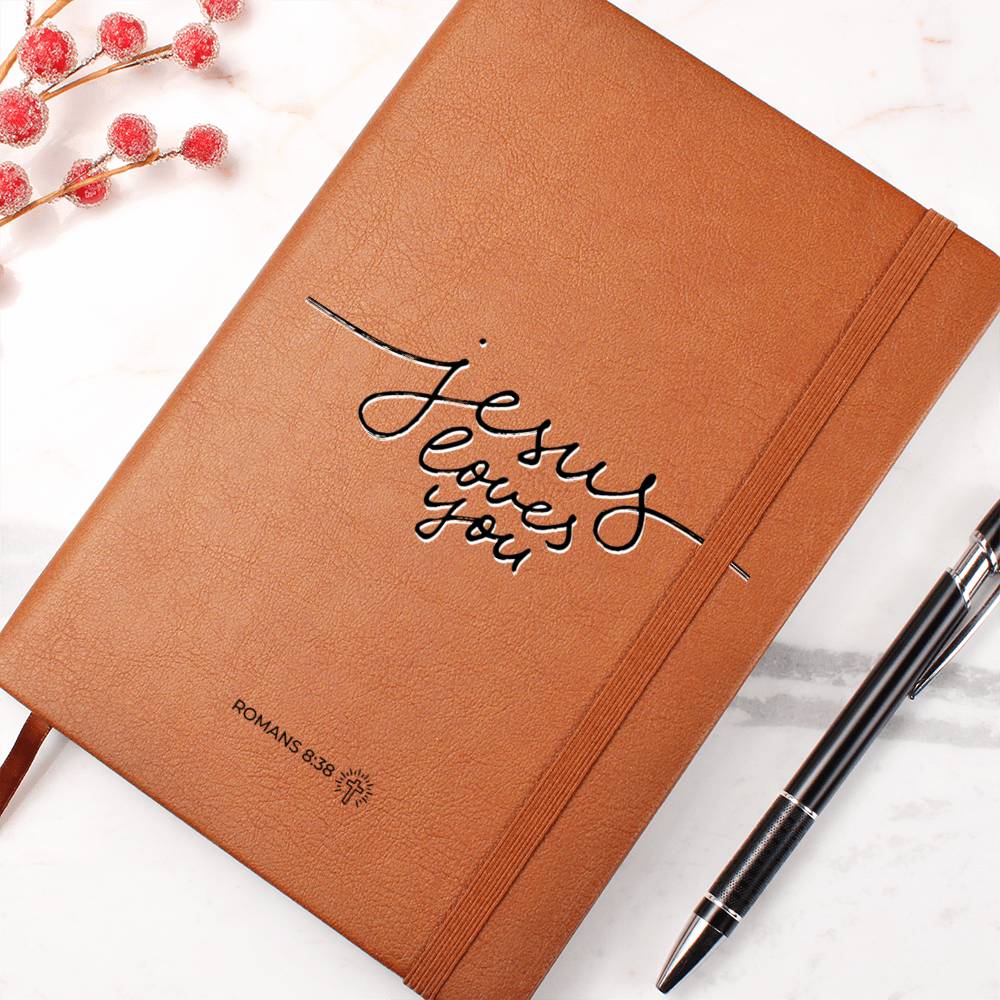 Christian Notebook - Jesus Loves You - Romans 8:38 - Inspirational Leather Journal - Encouragement, Birthday or Christmas Gift