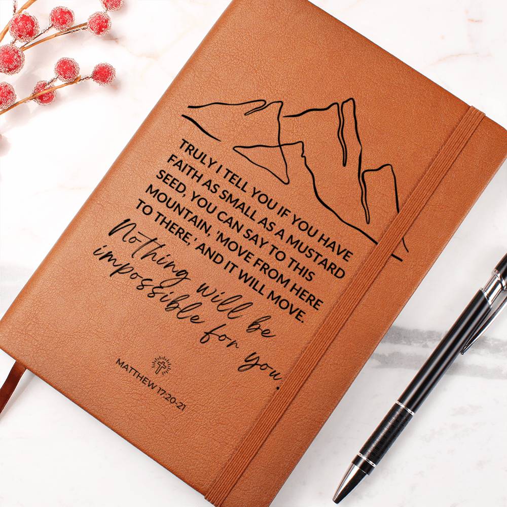 Christian Notebook - Faith Of A Mustard Seed - Matthew 17:20-21 - Inspirational Leather Journal - Encouragement, Birthday or Christmas Gift