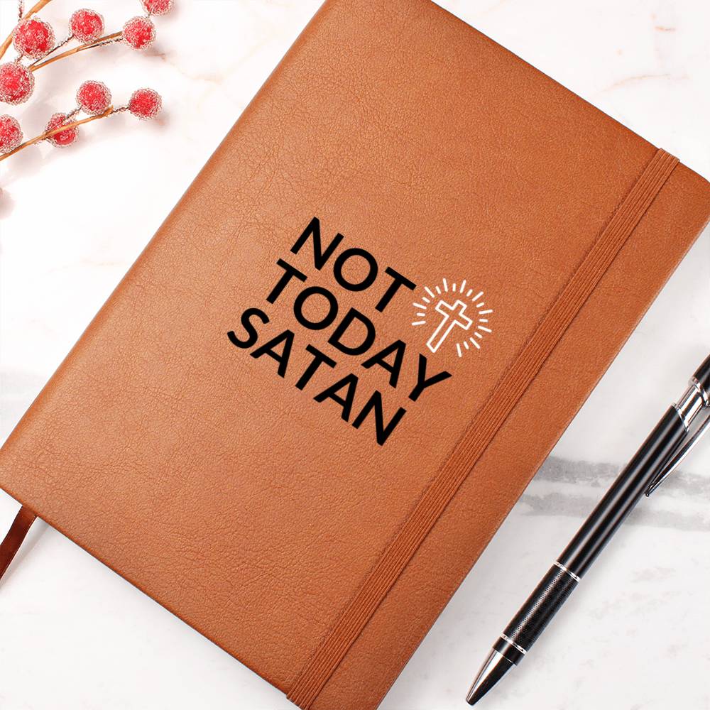 Christian Notebook - Not Today Satan - Inspirational Leather Journal - Encouragement, Birthday or Christmas Gift