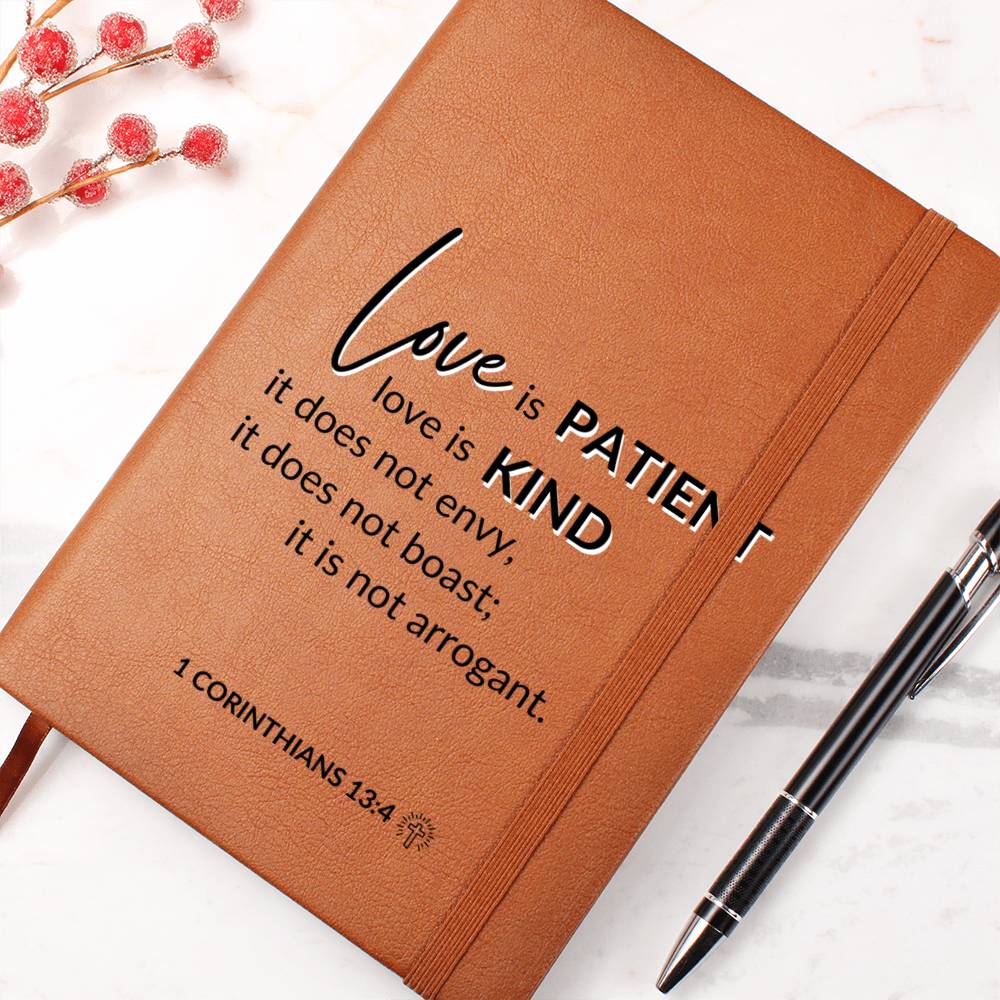 Christian Notebook - Love Is Patient - 1 Corinthians 13:4 - Inspirational Leather Journal - Encouragement, Birthday or Christmas Gift