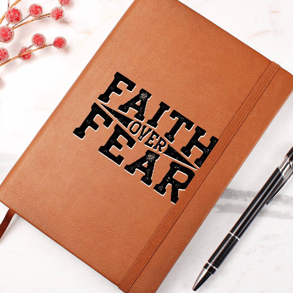 Christian Notebook - Faith Over Fear - Inspirational Leather Journal - Encouragement, Birthday or Christmas Gift